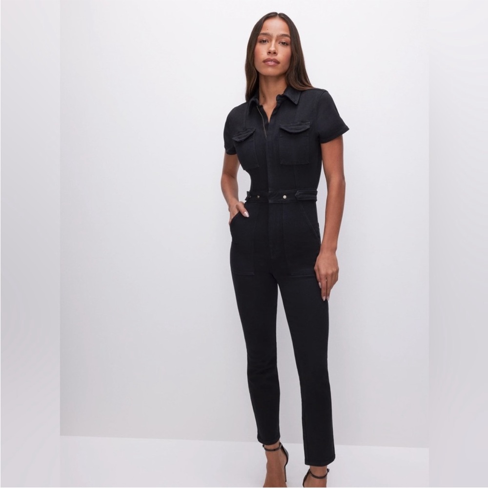 Good American Black Denim Jumpsuit